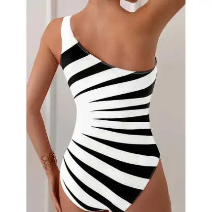 Maillot de bain une pièce motif rayé noir et blanc - Kf sb d b e f b ddaebb - Summer Waterfun